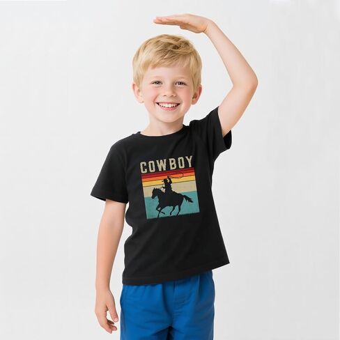 Cowboy Shirts for Boys Vintage Western Style Denim Graphic Cotton Crew Neck T-Shirt Size: 2-7 Years in Saudi Arabia