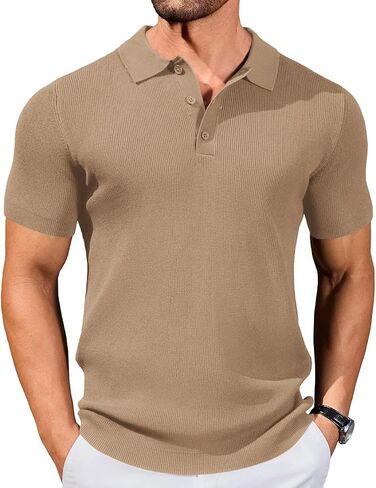 COOFANDY رجل متماسكة Polos سليم صالح الأعمال كم قصير بولو البلوزات الصيف عادية مضلع الياقة بولو البلوز in Saudi Arabia
