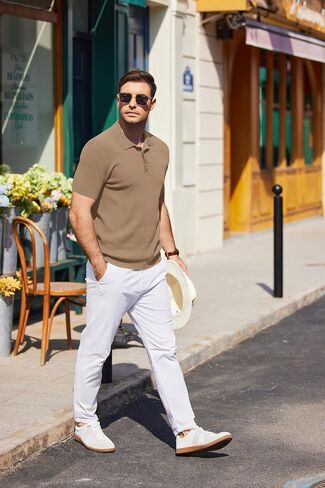 COOFANDY رجل متماسكة Polos سليم صالح الأعمال كم قصير بولو البلوزات الصيف عادية مضلع الياقة بولو البلوز in Saudi Arabia