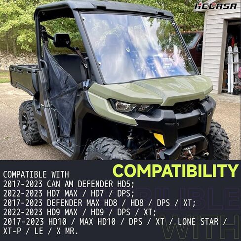 Hecasa Full Front Windshield متوافق مع 2016-2023 Can Am Defender HD5 HD8 HD10 MAX الزجاج الأمامي واضح in Saudi Arabia