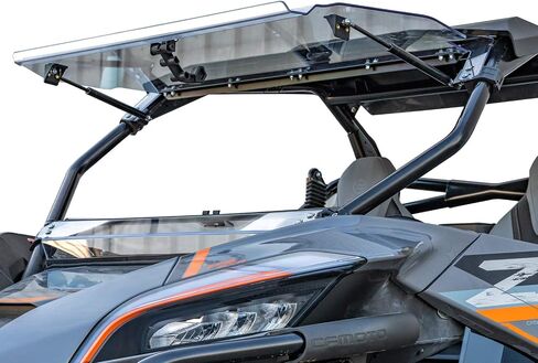 SuperATV Scratch Resistant 3-in-1 Flip Windshield for CFMoto ZForce 950 2020-2022, Made of 1/4" Hard Coated Polycarbonate, Comes Preassembled, Can be Closed, Vented, or Fully Open, USA Made in Saudi Arabia