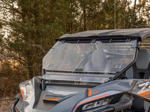 SuperATV Scratch Resistant 3-in-1 Flip Windshield for CFMoto ZForce 950 2020-2022, Made of 1/4" Hard Coated Polycarbonate, Comes Preassembled, Can be Closed, Vented, or Fully Open, USA Made in Saudi Arabia