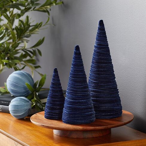 Velvet Cones Set of 3 Navy, Wedding Decor, Minimalist Mantel Decor, Blue Christmas Decor, Tablescape Décor, Holiday Entryway, Tabletop Tree (Navy) in Saudi Arabia