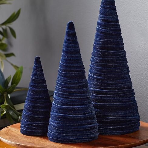 Velvet Cones Set of 3 Navy, Wedding Decor, Minimalist Mantel Decor, Blue Christmas Decor, Tablescape Décor, Holiday Entryway, Tabletop Tree (Navy) in Saudi Arabia