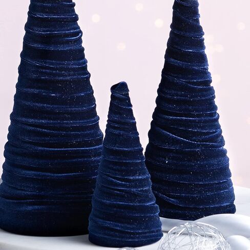 Velvet Cones Set of 3 Navy, Wedding Decor, Minimalist Mantel Decor, Blue Christmas Decor, Tablescape Décor, Holiday Entryway, Tabletop Tree (Navy) in Saudi Arabia