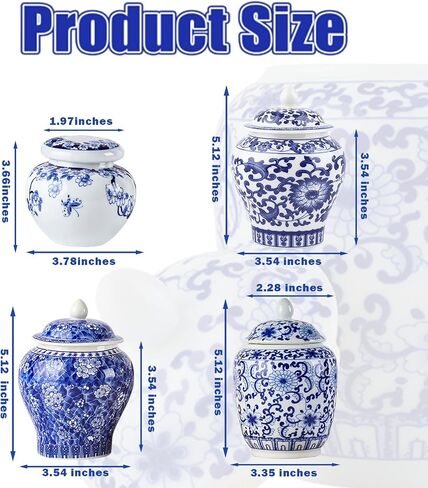 Set of 4 Small Blue and White Vintage Vase Porcelain Ginger Jars Mini Chinoiserie Vase for Home Bedroom Table Accent Shelf Tabletop Decor in Saudi Arabia