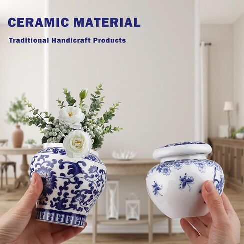 Set of 4 Small Blue and White Vintage Vase Porcelain Ginger Jars Mini Chinoiserie Vase for Home Bedroom Table Accent Shelf Tabletop Decor in Saudi Arabia
