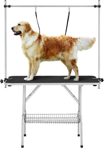 Yaheetech 46'' Pet Grooming Table for Large Dogs Adjustable Height Portable Trimming Table Drying Table w/Arm/Noose/Mesh Tray Maximum Capacity Up to 265Lb, Black in Saudi Arabia
