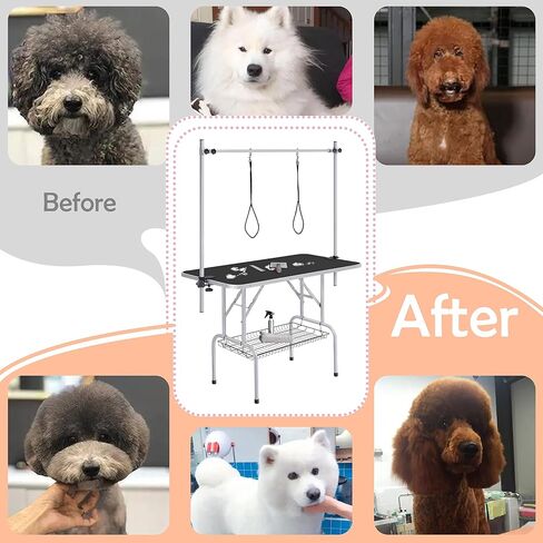Yaheetech 46'' Pet Grooming Table for Large Dogs Adjustable Height Portable Trimming Table Drying Table w/Arm/Noose/Mesh Tray Maximum Capacity Up to 265Lb, Black in Saudi Arabia