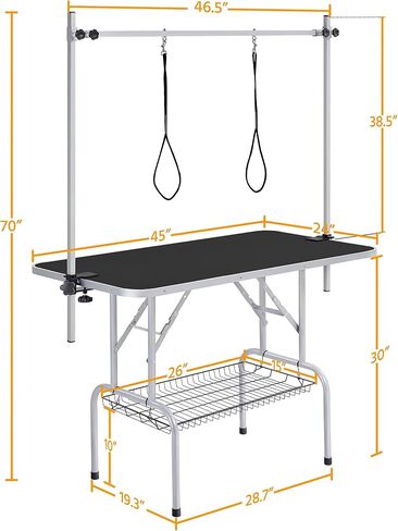 Yaheetech 46'' Pet Grooming Table for Large Dogs Adjustable Height Portable Trimming Table Drying Table w/Arm/Noose/Mesh Tray Maximum Capacity Up to 265Lb, Black in Saudi Arabia