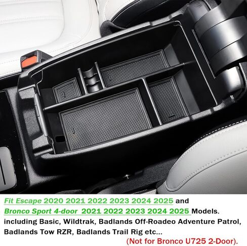 Tacobro Center Center Console Tranizer Tranizer متوافق مع Ford Escape 2020-2024 2025 و 2021 2022 2023 2024 2025 Bronco Sport Cx430 4-Door (ليس لـ U725 2-Door) صندوق تخزين ثانوي-أسود-أسود. in Kuwait