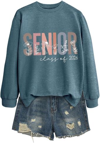 Senior Class of 2026 Women Sweatshirt Cute Wild Flowers Graphic Long Sleeve Mom Life Shirt Winter Pullover Tops in Saudi Arabia
