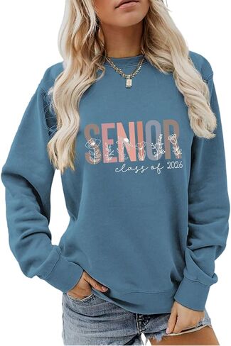 Senior Class of 2026 Women Sweatshirt Cute Wild Flowers Graphic Long Sleeve Mom Life Shirt Winter Pullover Tops in Saudi Arabia
