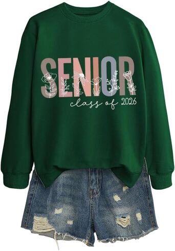 Senior Class of 2026 Women Sweatshirt Cute Wild Flowers Graphic Long Sleeve Mom Life Shirt Winter Pullover Tops in Saudi Arabia