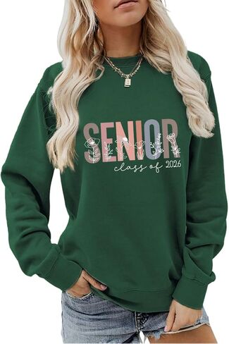 Senior Class of 2026 Women Sweatshirt Cute Wild Flowers Graphic Long Sleeve Mom Life Shirt Winter Pullover Tops in Saudi Arabia