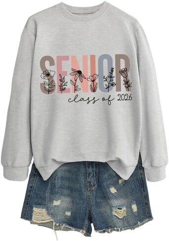 Senior Class of 2026 Women Sweatshirt Cute Wild Flowers Graphic Long Sleeve Mom Life Shirt Winter Pullover Tops in Saudi Arabia