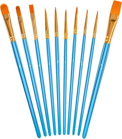 Soucolor Canvas Painting Brushes, 10-Pack Round Pointed Tip Water Color Paint Brushes Set for Canvases Face & Fabric, Arts and Crafts Supplies, Painting, Drawing & Art Supplies, Black in Kuwait