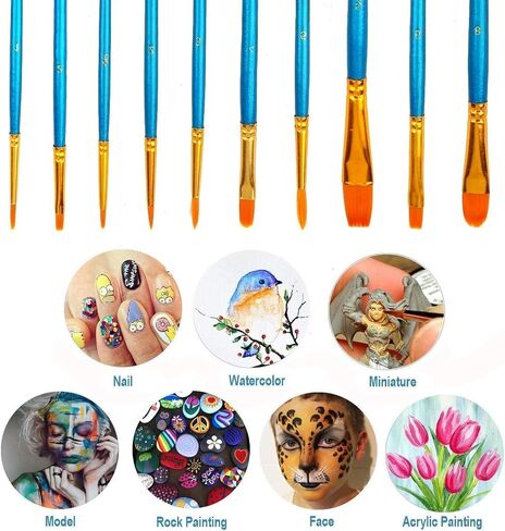 Soucolor Canvas Painting Brushes, 10-Pack Round Pointed Tip Water Color Paint Brushes Set for Canvases Face & Fabric, Arts and Crafts Supplies, Painting, Drawing & Art Supplies, Black in Kuwait