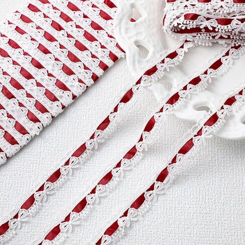 10 Yards White Bow Lace Trim Pink Lace Ribbon Ideal for DIY Crafts Wrapping Ruffle Sewing Supplies Craft for Costume Hat Photo Frame Decoration in Kuwait