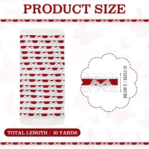 10 Yards White Bow Lace Trim Pink Lace Ribbon Ideal for DIY Crafts Wrapping Ruffle Sewing Supplies Craft for Costume Hat Photo Frame Decoration in Kuwait