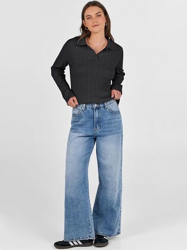 ANRABESS المرأة كابل متماسكة البلوزات طويلة الأكمام الخامس الرقبة سترة بلايز بلوزة كاجوال قمصان بولو 2024 خريف موضة وتتسابق in Kuwait