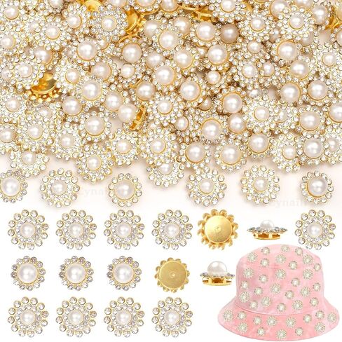 160 Pcs Jewels for Hats, Sew on Rhinestones for Bedazzling, 10/12/14 mm Crystal Glass with Flower Metal Base, Flatback Sew on Pearls, Gems for Clothes Shoes Bags & Sewing Accessories in Saudi Arabia