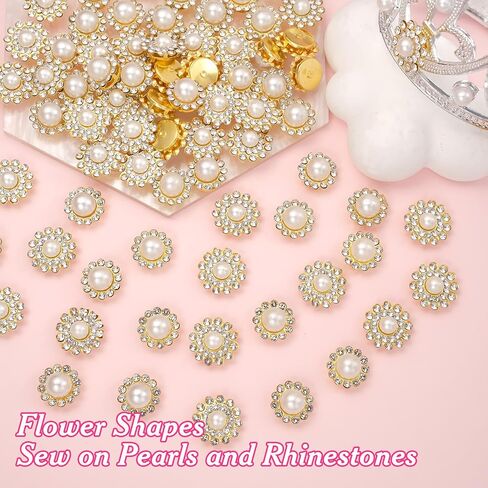 160 Pcs Jewels for Hats, Sew on Rhinestones for Bedazzling, 10/12/14 mm Crystal Glass with Flower Metal Base, Flatback Sew on Pearls, Gems for Clothes Shoes Bags & Sewing Accessories in Saudi Arabia