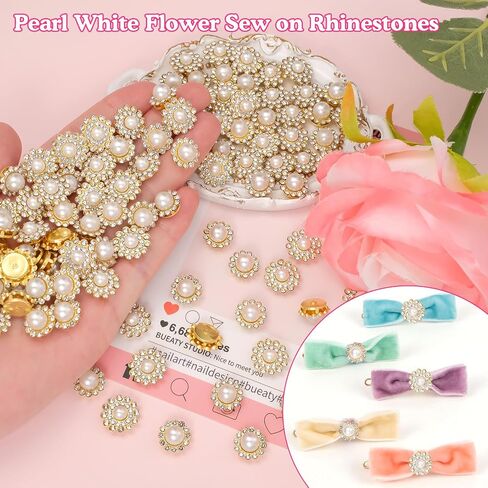 160 Pcs Jewels for Hats, Sew on Rhinestones for Bedazzling, 10/12/14 mm Crystal Glass with Flower Metal Base, Flatback Sew on Pearls, Gems for Clothes Shoes Bags & Sewing Accessories in Saudi Arabia