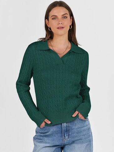 ANRABESS Womens Cable Knit Sweaters Long Sleeve V Neck Sweater Tops Casual Pullover Polo Shirts 2024 Fall Fashion Outfits in Kuwait