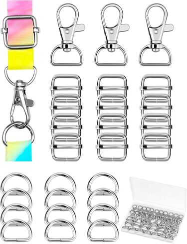 طقم Fiveizero 90pcs Swivel Snap Hooks ، حلقات D للمحفظة والشرائح ، خطاف دوارة ، أجهزة محفظة لصنع الأكياس ، مشبك دوارة ، مشابك الحبل ، مشابك سلسلة المفاتيح للحرف الرئيسية (25 مم) in Kuwait