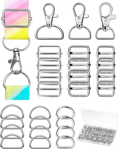 FIVEIZERO 90Pcs Swivel Snap Hooks Kit, D Rings for Purse and Slide Buckles, Swivel Hook, Purse Hardware for Bag Making, Swivel Clasp, Lanyard Clips, Keychain Clasps for Keychain Crafts (25mm) in Kuwait