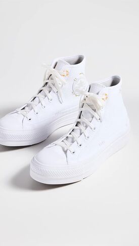 Converse Unisex Chuck Taylor All Star Lift High Top Canvas Sneaker - Lace up Closure Style - White/Cocoon Blue 7.5 in Saudi Arabia