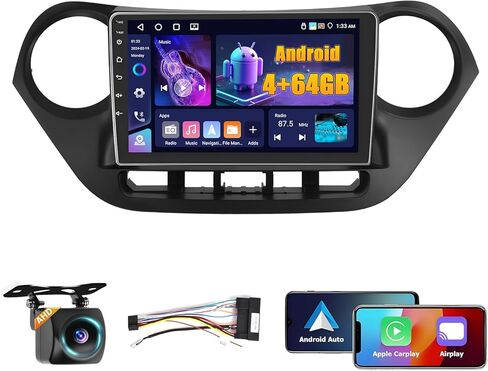 Android 13 [2+64G] for Hyundai I10 2014-2017 (LHD) Car Stereo with Wireless Carplay Android Auto Mirror Link, 9’Touchscreen Radio WiFi/GPS/FM/RDS/Bluetooth/SWC/Waterproof Night Backup Cam Mic in Kuwait
