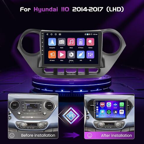Android 13 [2+64G] for Hyundai I10 2014-2017 (LHD) Car Stereo with Wireless Carplay Android Auto Mirror Link, 9’Touchscreen Radio WiFi/GPS/FM/RDS/Bluetooth/SWC/Waterproof Night Backup Cam Mic in Kuwait