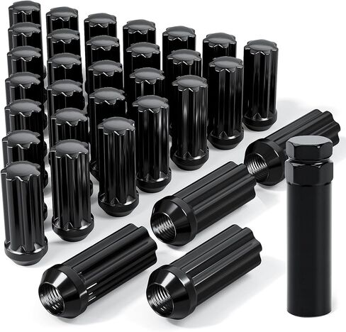M14x1.5 Lug Nuts Black مع موالف خط المتسابقين ، طوله 2 بوصات مع مقعد مخروط ، كهربي كهربائي أسود متوافق مع شيفروليه سيلفرادو سوبربان 1500 فورد إكسبيديشن ، مجموعة من 32+1 in Kuwait