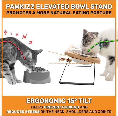 Elevated Cat Steel Bowls Stand for Food and Water, Small Dog, Anti Vomit, Indoor Cats, Tilted Feeding Position, Full Bamboo Body Stand with Food Grade, Feeding Station for Cats and Puppy in Saudi Arabia