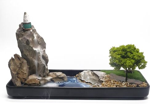 Chakra Backflow Incense Burner – Handmade Natural Stone Waterfall Fountain with 7 Chakra Crystals – Aromatherapy Decor for Meditation, Yoga & Home Ambience (chakra tree) in Kuwait