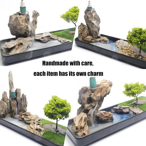 Chakra Backflow Incense Burner – Handmade Natural Stone Waterfall Fountain with 7 Chakra Crystals – Aromatherapy Decor for Meditation, Yoga & Home Ambience (chakra tree) in Kuwait