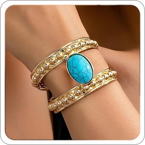 Gold Western Bracelets for Women Boho Turquoise Cuff Bracelet Country Concert Outfits Cowboy Chic Cowgirl Accessorie 2025 Fashion Jewelry in Saudi Arabia
