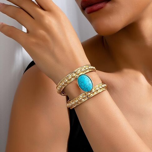 Gold Western Bracelets for Women Boho Turquoise Cuff Bracelet Country Concert Outfits Cowboy Chic Cowgirl Accessorie 2025 Fashion Jewelry in Saudi Arabia