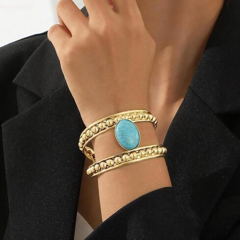 Gold Western Bracelets for Women Boho Turquoise Cuff Bracelet Country Concert Outfits Cowboy Chic Cowgirl Accessorie 2025 Fashion Jewelry in Saudi Arabia