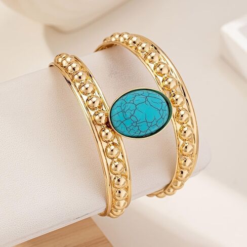 Gold Western Bracelets for Women Boho Turquoise Cuff Bracelet Country Concert Outfits Cowboy Chic Cowgirl Accessorie 2025 Fashion Jewelry in Saudi Arabia