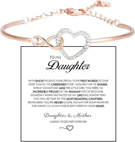 To My Daughter Forever Connected Bracelet,Infinity Love Cuff You Are Always In Mine Heart Cubic Zirconia Bracelet from Mom, Adjustable Inspirational Gift Jewelry for Daughter in Saudi Arabia