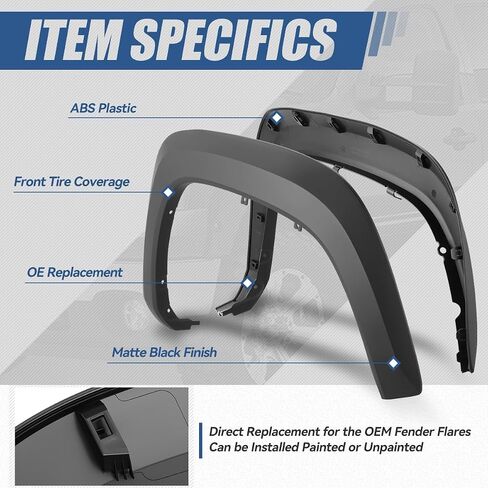 Auto Dynasty 2 Piece Factory Style Paintable Front Wheel Fender Flares Cover Kit Compatible with Toyota Tacoma 2016-2023, Driver and Passenger Side, Matte Black in Saudi Arabia