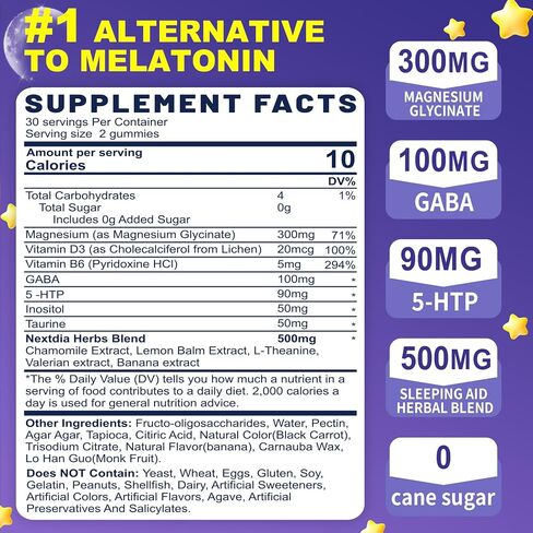 Melatonin Free Sleep Gummies with Magnesium Glycinate, GABA, 5-HTP, L-Theanine, Valerian, Chamomile, Lemon Balm, Vitamin D3 & B6 - Hormone & Drug- Free, Non-Habit Forming,2 Pack in Kuwait