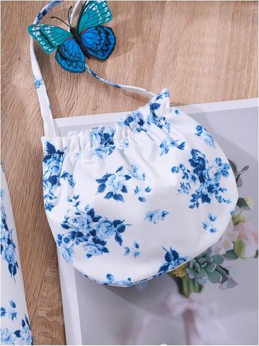 Floerns Girl's Floral A Line Midi Ruffle Dresses Square Neck Puff Sleeve Dress with a Bag in Saudi Arabia