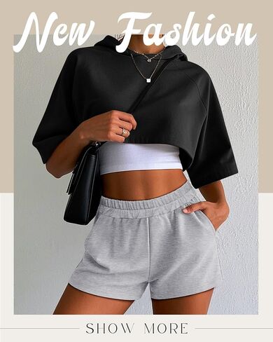 Ficerd 3 Pack Shorts Women's Gwing Shorts ، شورتات مرنة عالية الخصر من القطن الصيفي الصيفي المريح مع جيوب (أسود ، رمادي فاتح ، بني ، متوسطة) in Kuwait