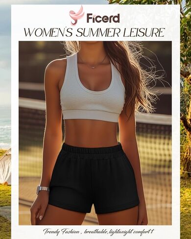 Ficerd 3 Pack Shorts Women's Gwing Shorts ، شورتات مرنة عالية الخصر من القطن الصيفي الصيفي المريح مع جيوب (أسود ، رمادي فاتح ، بني ، متوسطة) in Kuwait