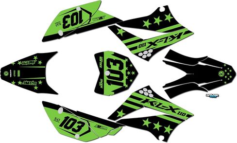 Graphics Kit for Kawasaki KLX110, KLX110R/RL (2010-2024) USA Series Green 09 Mil - Dirt bike Custom Racing Graphics Decals Stickers Kit, no-plastics in Saudi Arabia