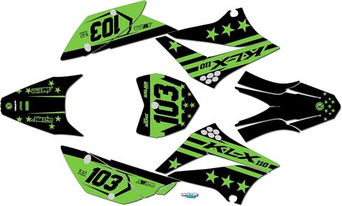Graphics Kit for Kawasaki KLX110, KLX110R/RL (2010-2024) USA Series Green 09 Mil - Dirt bike Custom Racing Graphics Decals Stickers Kit, no-plastics in Saudi Arabia